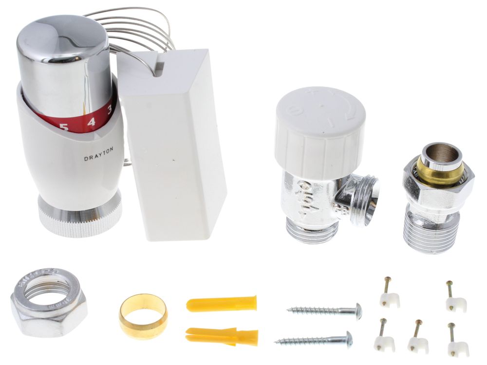 Drayton TRV4 15mm Angled Valve Body with 2 Metre Remote Head 07 05 158