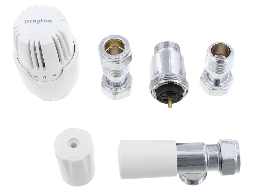 Drayton Controls RT414 Integral Head + 15mm Angled Valve Body + Lockshield