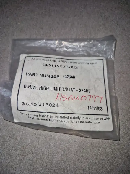 Glow-worm High Limit Thermostat DHW 432868