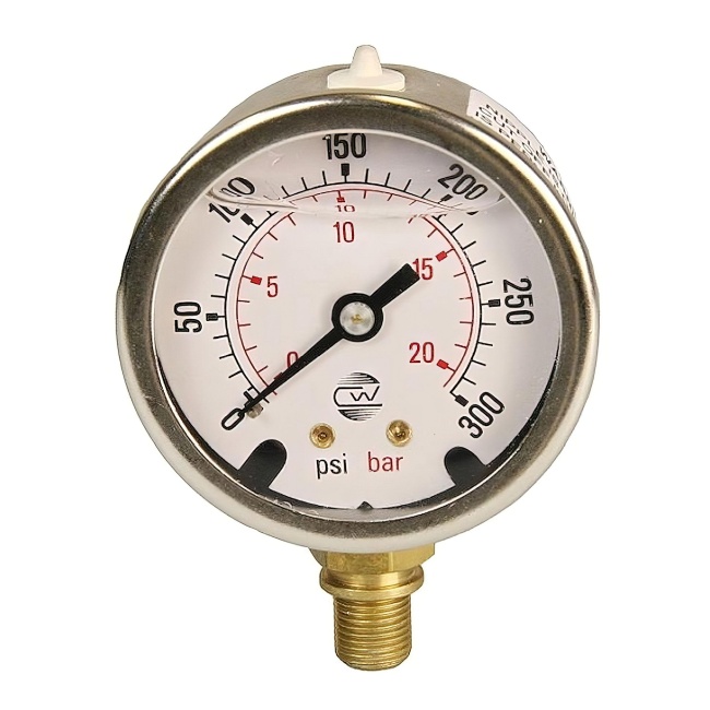 EOGB Pressure Gauge C2.5 0-300 psi 1/8 Bottom Entry Glycerine Filled