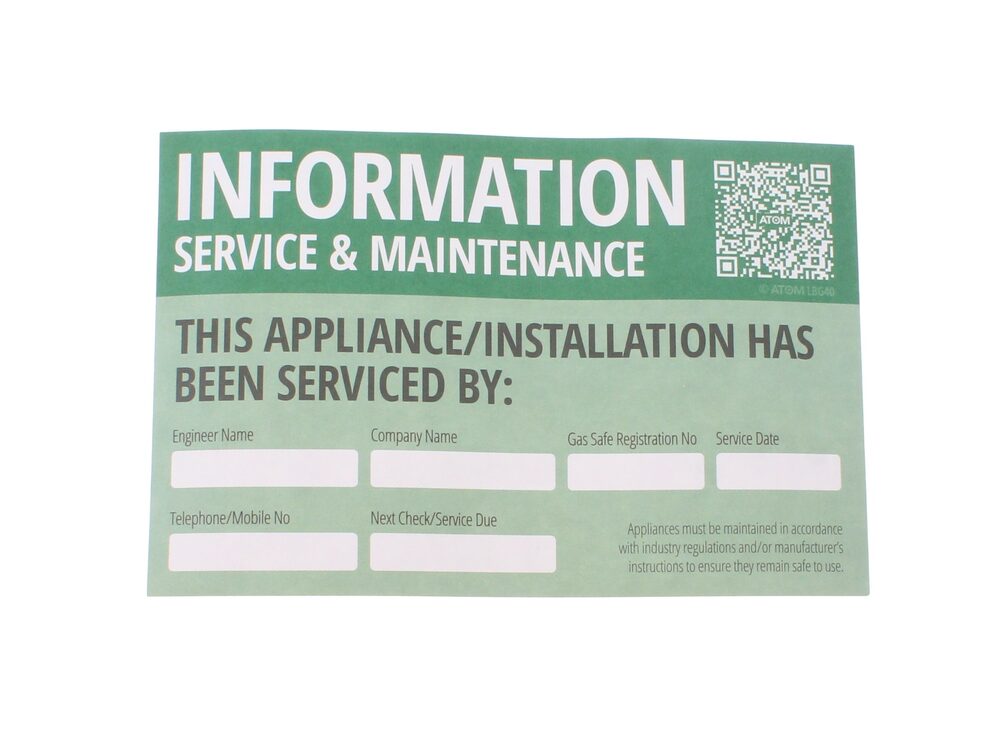 Atom "this appliance/installation has been serviced by" label, pack of 10