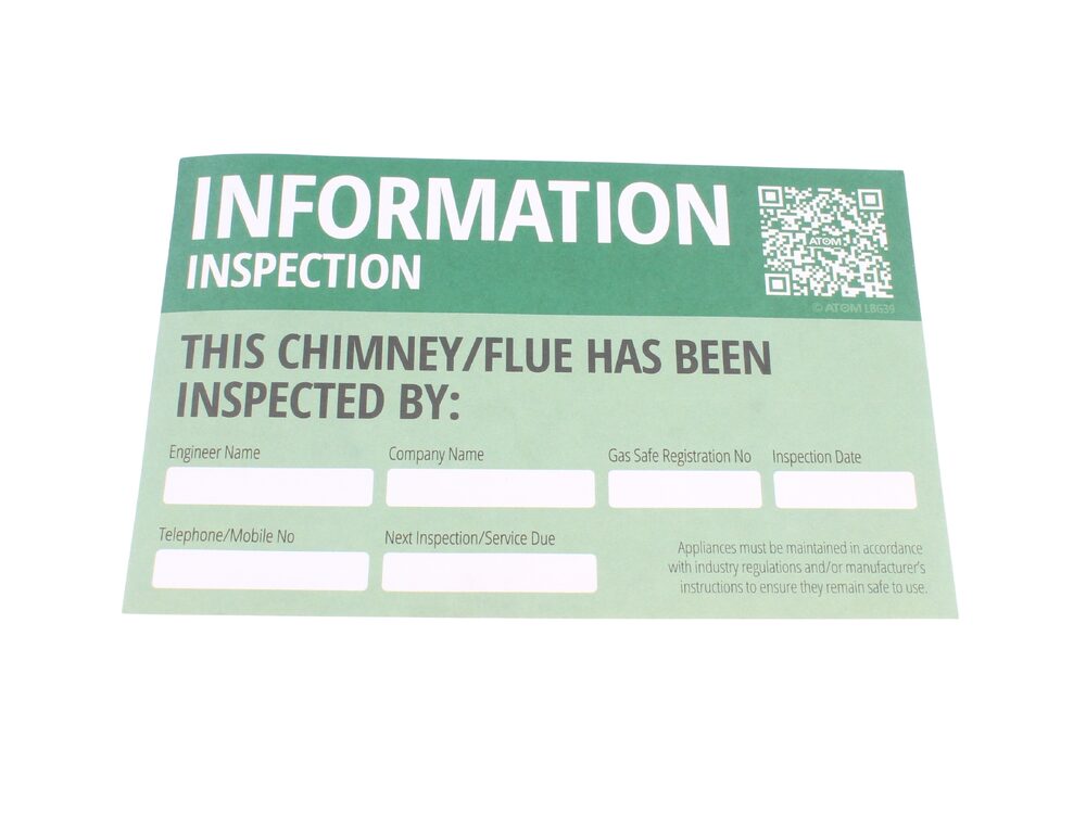 Atom "this chimney/flue has been inspected by" safety label (pack of 10)