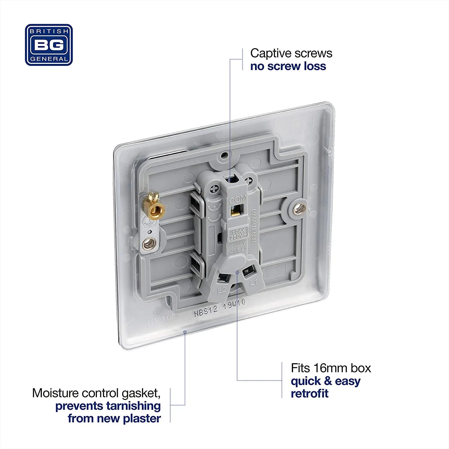 BG Nexus Metal brushed steel 20A 16AX 1 gang 2 way switch NBS12-01