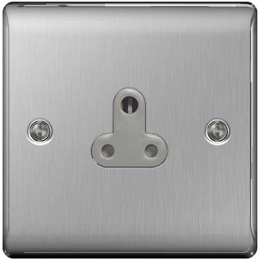 BG Nexus Metal 5A Round Pin Unswitched Socket, Brushed Steel Grey Insert NBS29G-01
