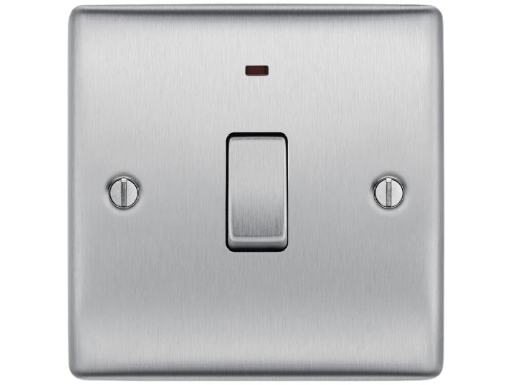 BG Nexus Metal 20A Double Pole Switch with Power Indicator, Brushed Steel NBS31-01