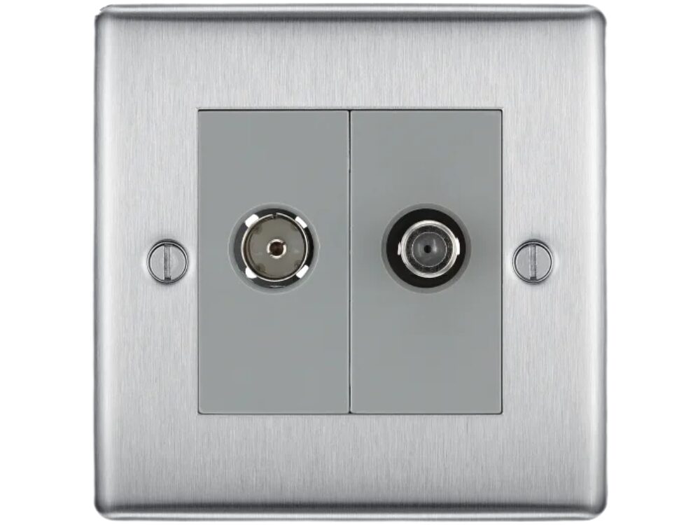BG Nexus Metal Satellite and Co-Axial Socket, Brushed Steel, 2 Gang NBS65-01