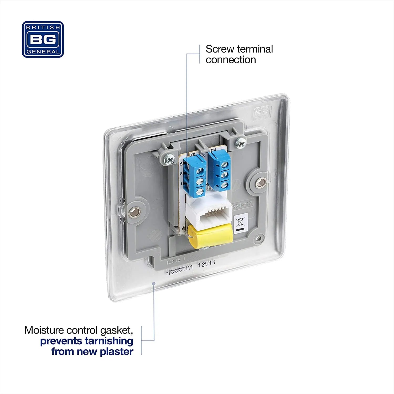 BG Nexus Metal brushed steel 1 gang master telephone socket - screw terminal