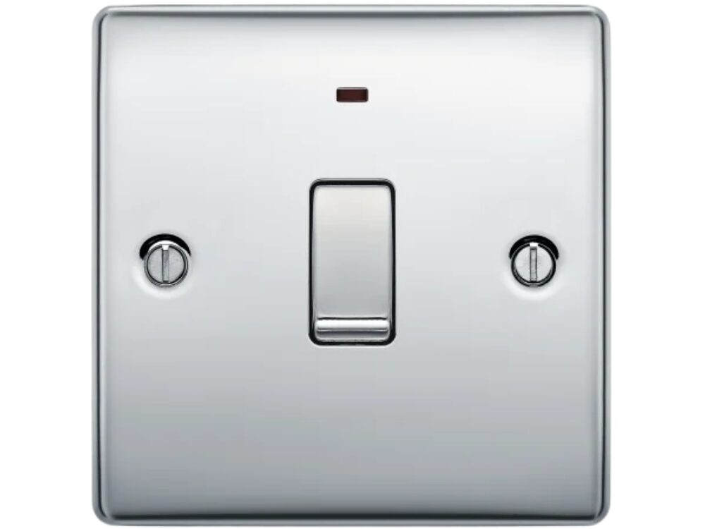 BG Nexus Metal 20A double pole switch with power indicator, polished chrome (NPC31-01)