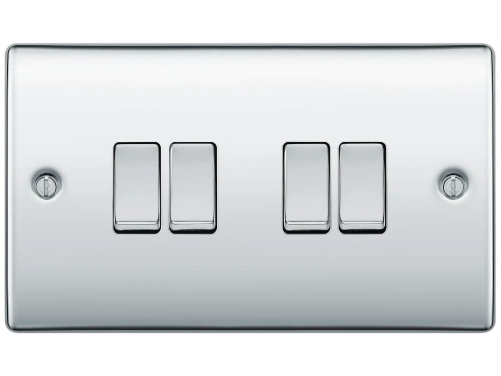 BG Nexus Metal 20A 16AX quadruple 2-way switch, polished chrome (NPC44-01)