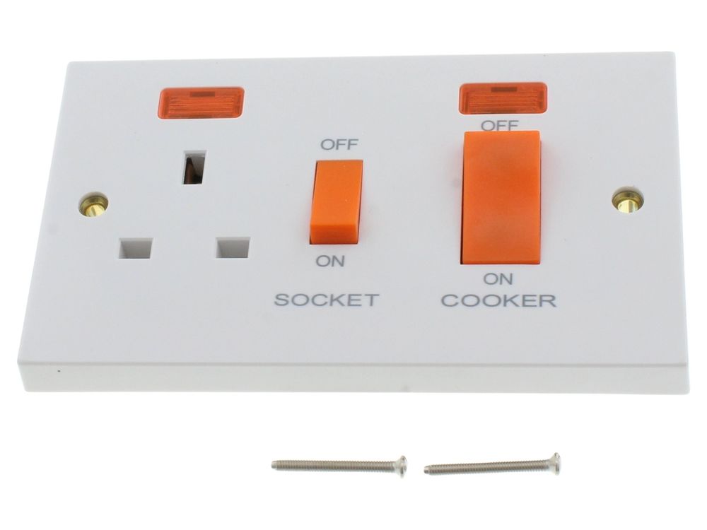 Click Polar 45A 2 gang DP switch with 13A switched socket and neons (PRW205)