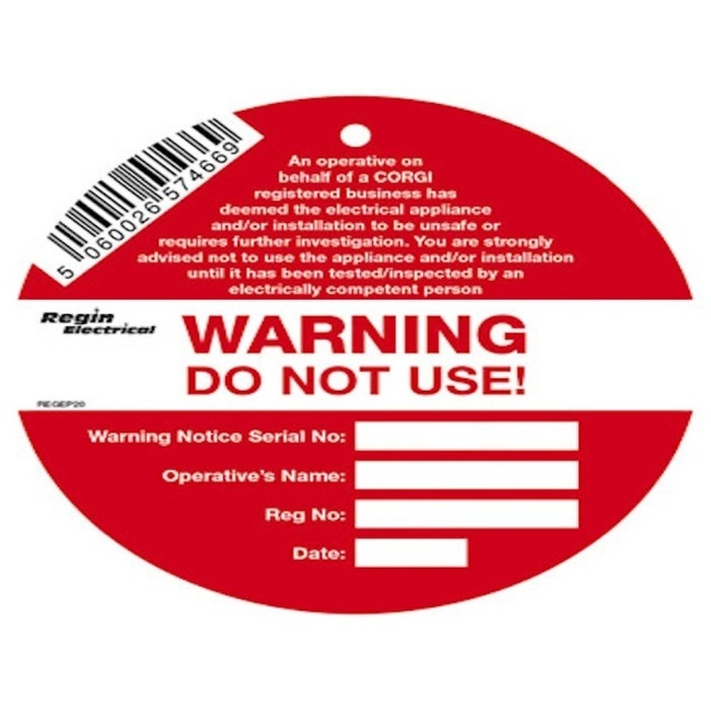Regin Electrical Warning Do Not Use Tag REGEP20