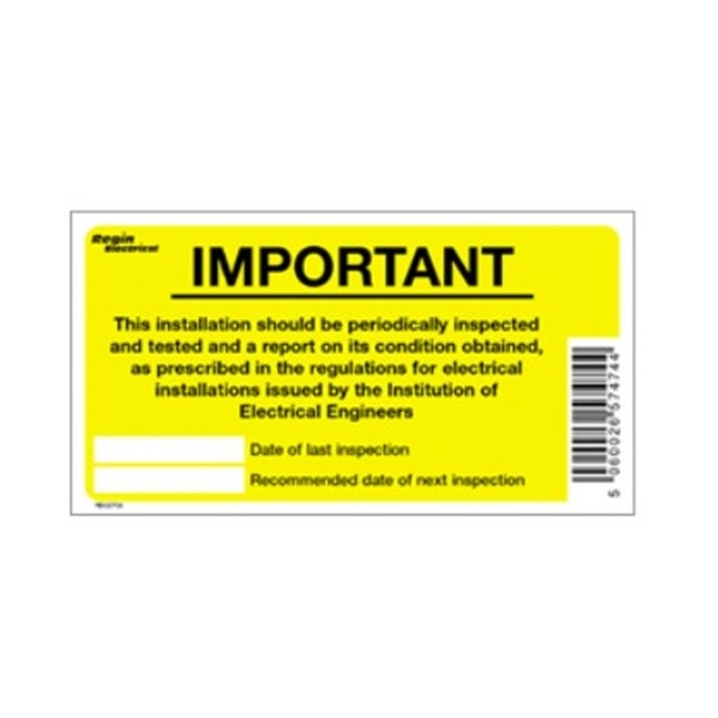 Regin Electrical Inspection Reminder Label REGEP28