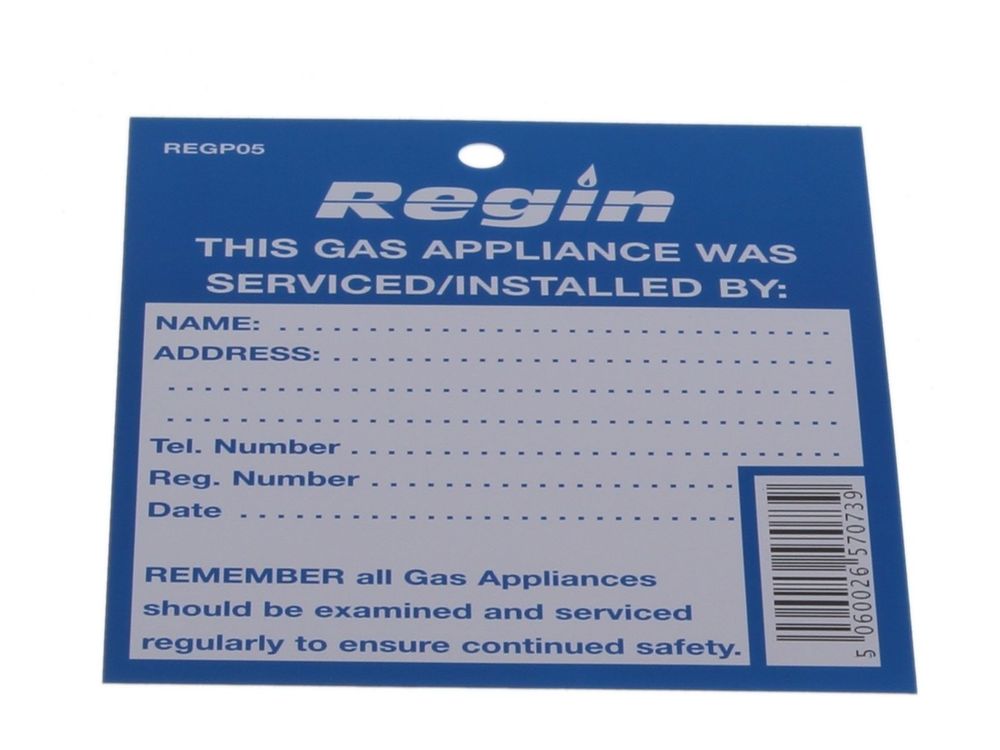 Regin Gas Appliance Serviced Tag REGP05