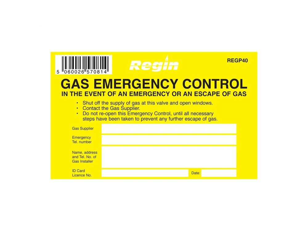 Regin Gas Emergency Control Sticker REGP40