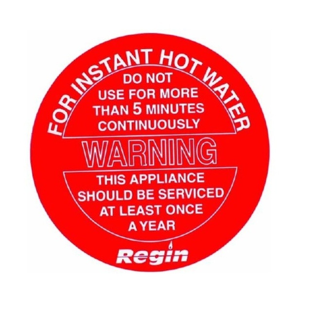 Regin 5 Minute Hot Water Warning Sticker REGP41