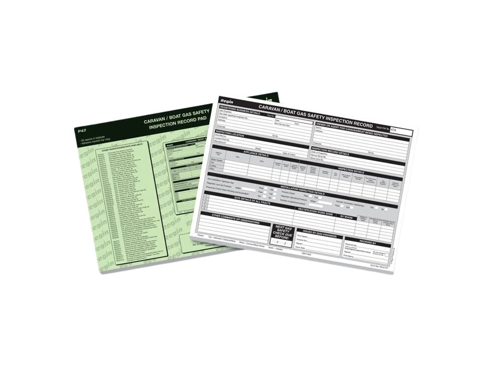 Regin Caravan Gas Inspection Record Pad REGP47
