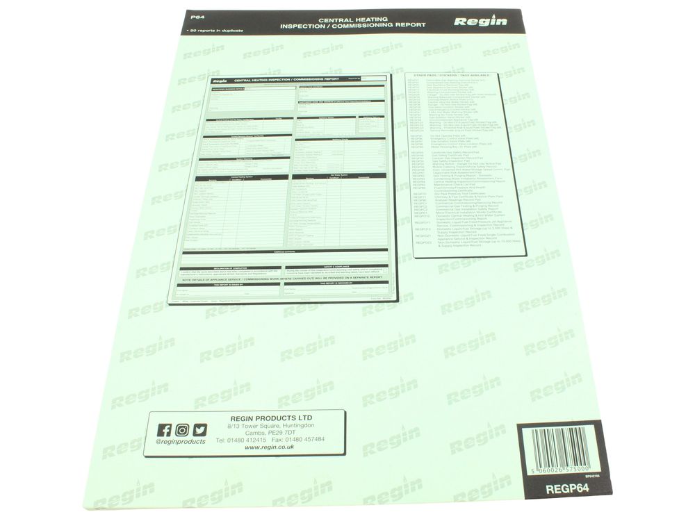 Regin Central Heating Inspection/Commissioning Report REGP64