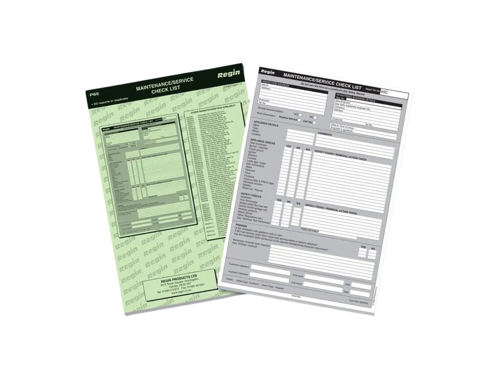 Regin Maintenance Check List Pad REGP65