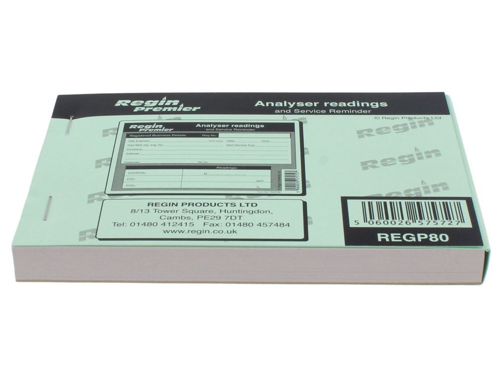Regin Analyser Readings Record Pad REGP80