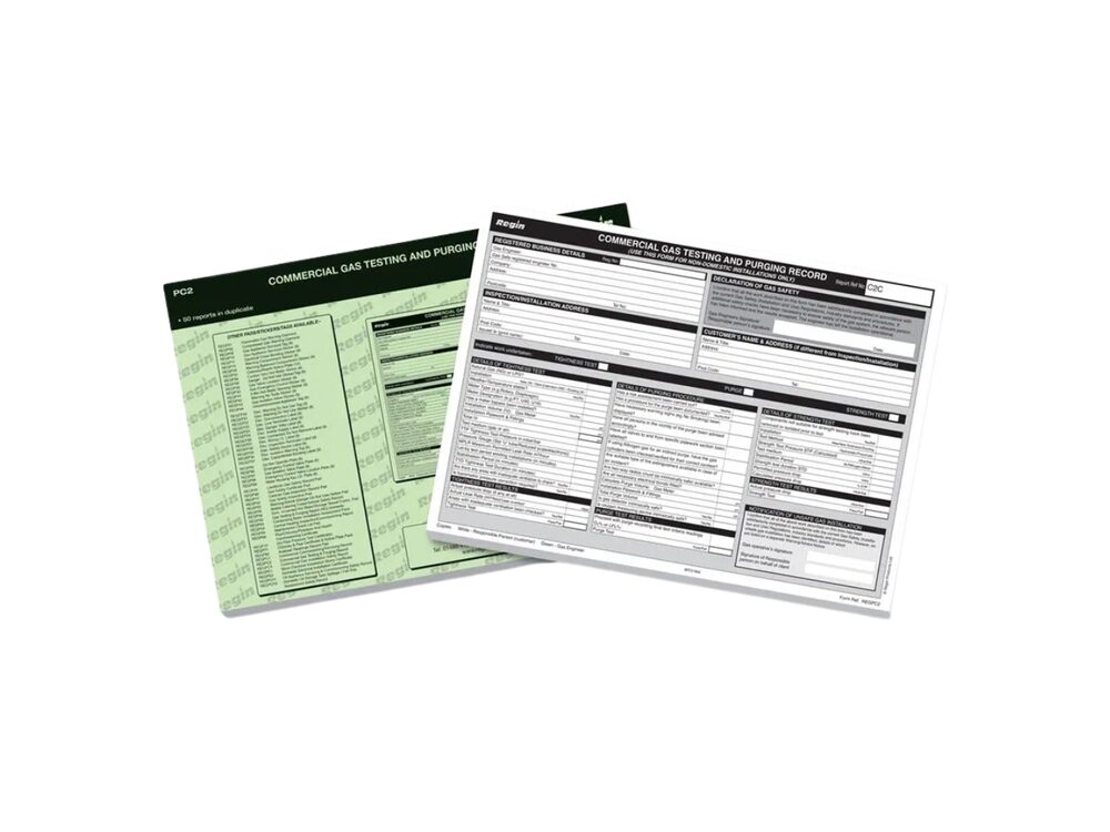 Regin Commercial Gas Testing & Purging Record Pad REGPC2