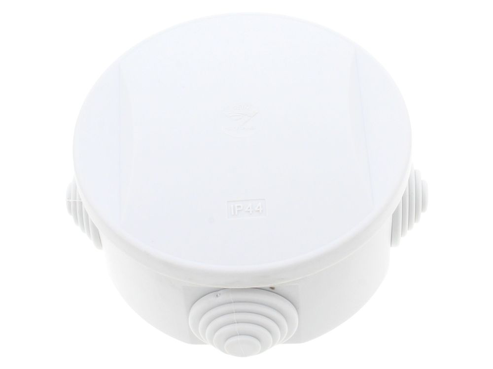 Stag SE02 IP44 round enclosure with clip lid, 80mm diameter