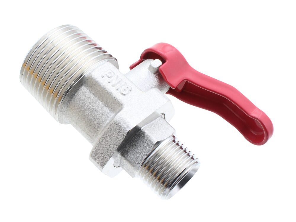 Ultra Compact Fuel Tank Isolation Valve, 1 Inch BSP x 1/2 Inch BSP, 50mm Lever