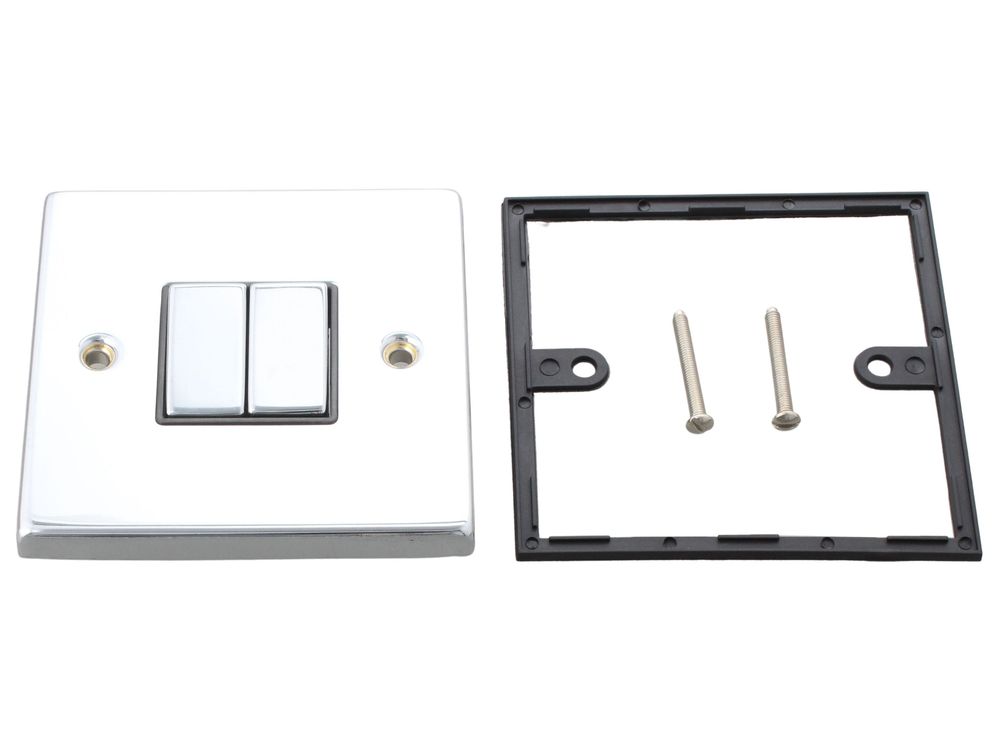 Click Deco polished chrome 10AX 2-gang 2-way plate switch VPCH412BK