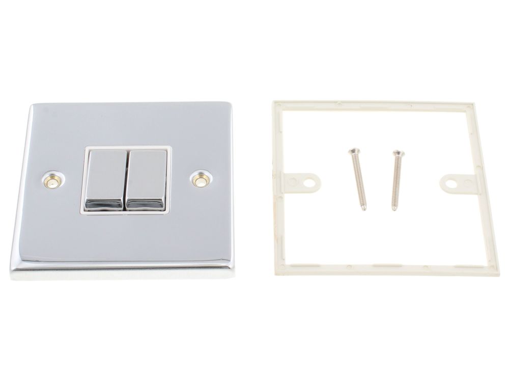 Click Deco polished chrome 10AX 2-gang 2-way plate switch VPCH412WH