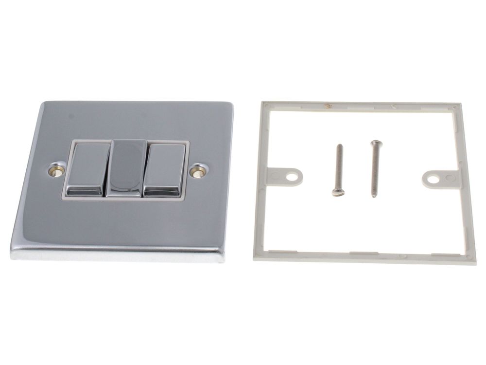 Click Deco polished chrome 10AX 3-gang 2-way plate switch VPCH413WH