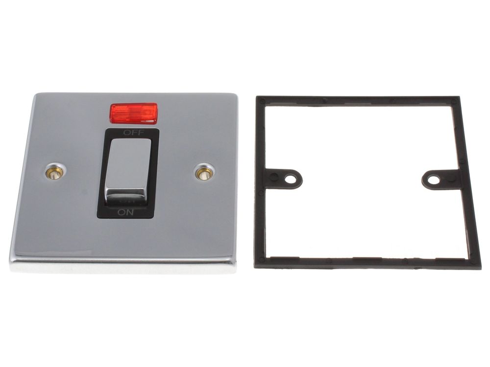 Click Deco polished chrome 45A 1-gang double pole switch with neon VPCH501BK