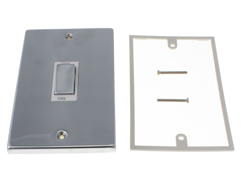 Click Deco polished chrome 45A 2-gang double pole switch VPCH502WH