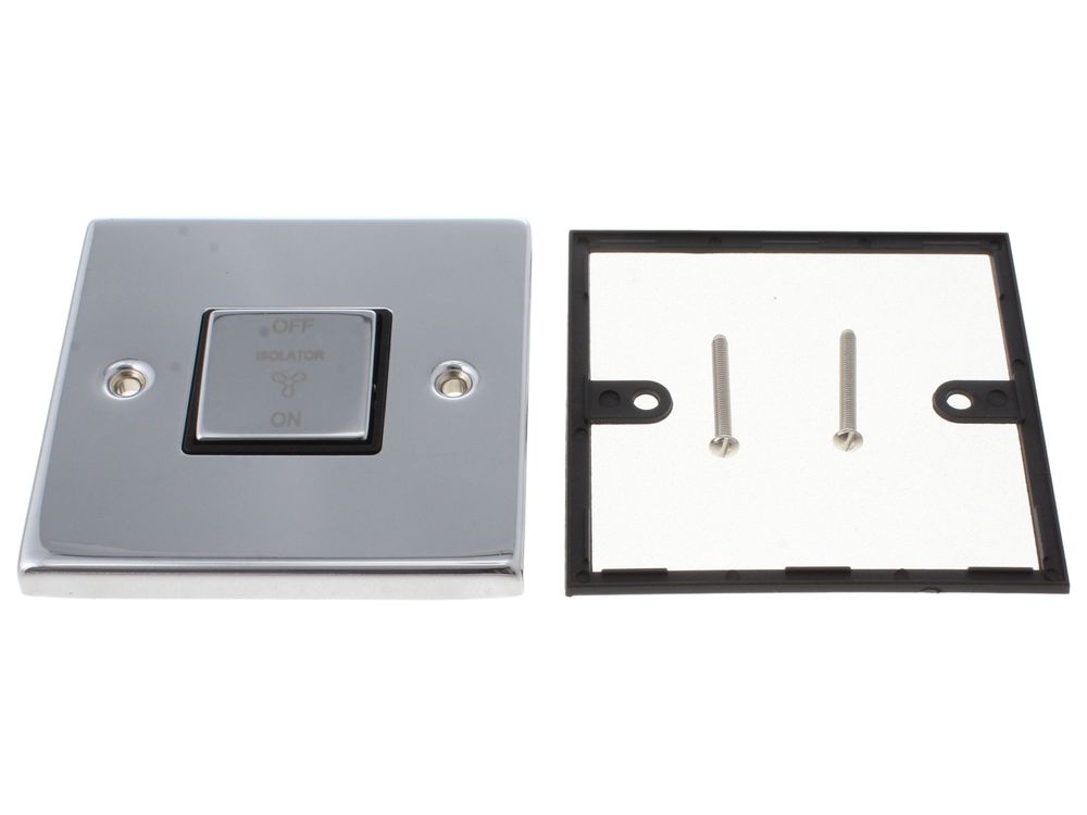Scolmore Click Deco 10A 3 pole fan isolator switch, polished chrome, black insert - VPCH520BK