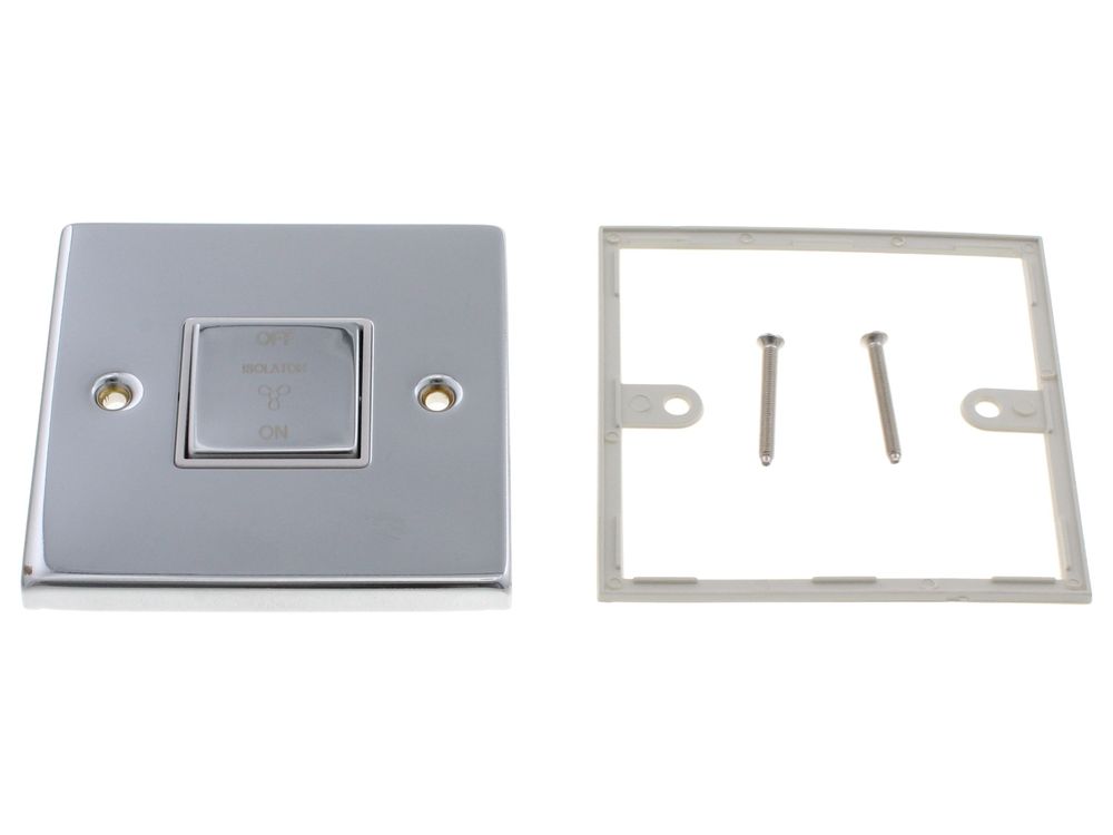 Scolmore Click Deco 10A 3 pole fan isolator switch, polished chrome, white insert - VPCH520WH
