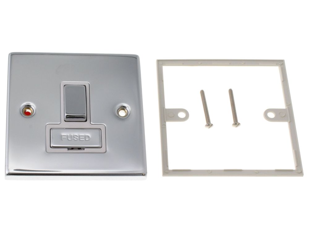 Scolmore Click Deco 13A double pole switched fused connection unit, polished chrome, white insert - VPCH751WH
