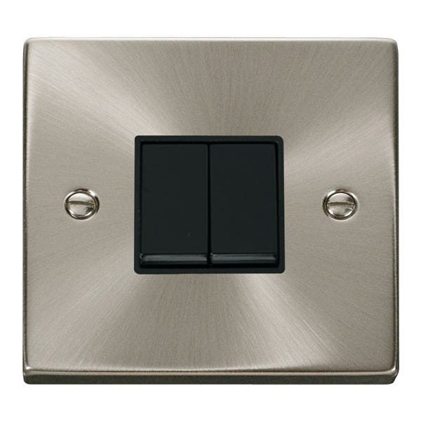 Scolmore Click Deco 10AX 2 gang 2 way plate switch, satin chrome, black insert - VPSC012BK
