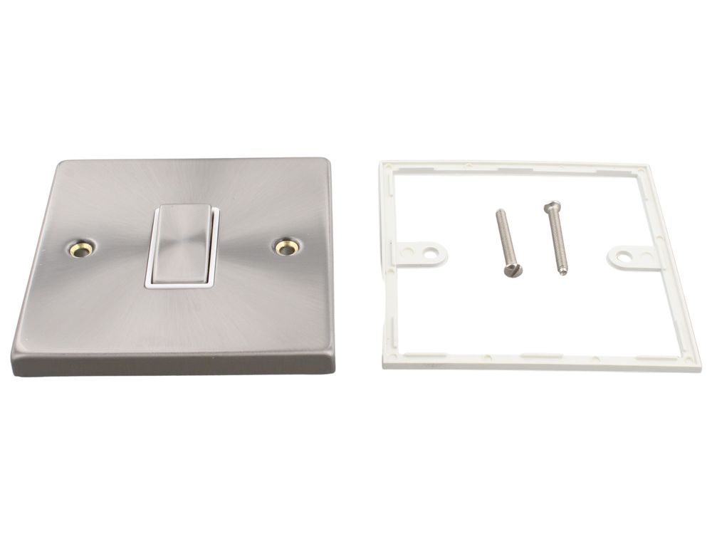 Scolmore Click Deco 10AX 1 gang 2 way plate switch, satin chrome, white insert VPSC411WH